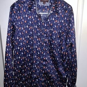 Johnston & Murphy Navy Guitar Pattern Long Sleeve Shirt / Coordinated Cuff!